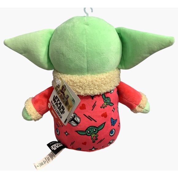 Star Wars Mandalorian Grogu Plush 8" Baby Yoda In Red Sherpa Sweater Valentines - Picture 2 of 7